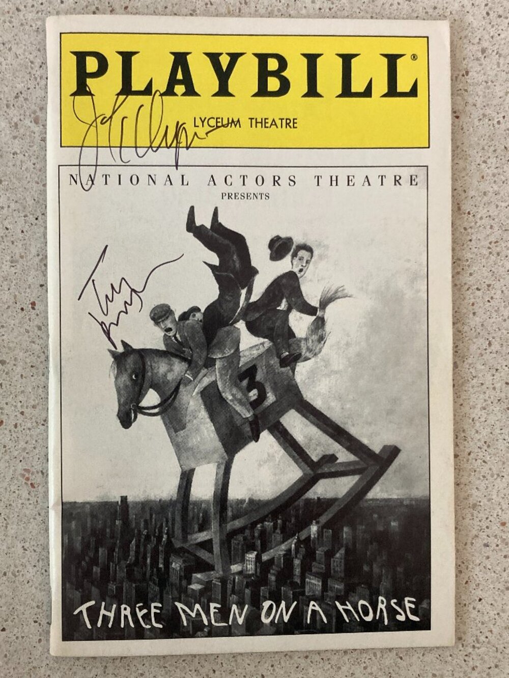 Tony Randall & Jack Klugman Signed Playbill Three Men on a Horse March 1993 B&W
